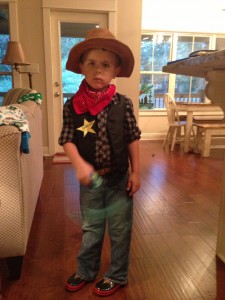 Very Somber Cowboy.  He was afraid he would get into trouble for not wearing his uniform.