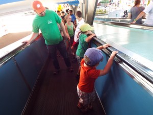 The escalator to the People Mover was a challenge for Liam - because of his height he kept trying to hold the stationary wall, instead of the moving handrail.