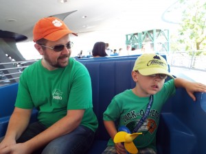 In the People Mover.  Jack approached this ride (a slow tour of Tomorrowland) with his trademark skepticism and willingness to lose his mind at any moment if it got scary.  Luckily it never did.