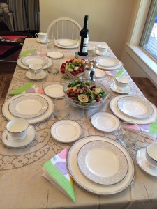 Easter Sunday table.  Check my fancy napkins . . . I'd better put some cloth ones on my birthday list!