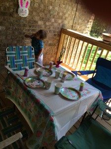 I put the kids' table outside on the back porch.  It kind of worked.