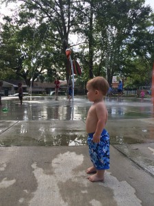 getting up the nerve to go in the splash pad