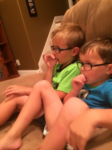 Lazy boys watching toons in Grandpa Doc's LaZ Boy