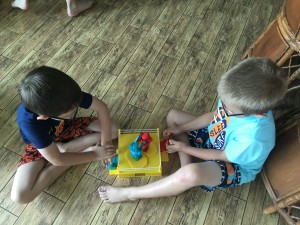 This was one of Liam's new presents - a wrestling robots game